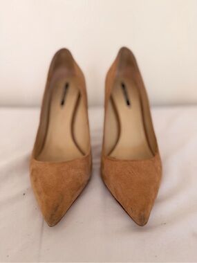 Zara Pointed Suede Pumps in Tan Brown